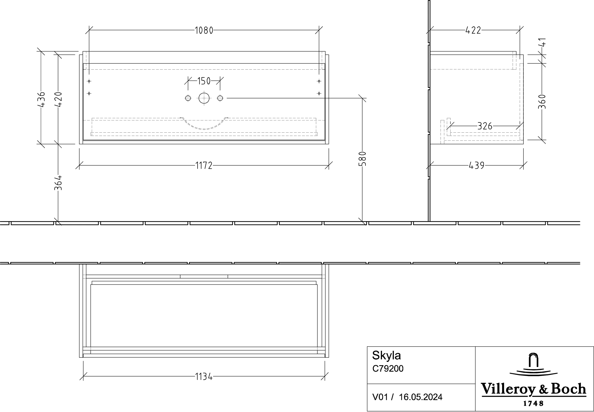 Villeroy & Boch Waschtischunterschrank „Skyla“ 1172 × 436 × 439 mm Soft Green Villeroy & Boch Waschtischunterschrank „Skyla“ 1172 × 436 × 439 mm Soft Green