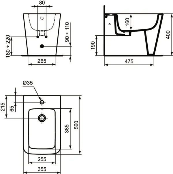 Ideal Standard Bidet „BlendCube“, Befestigung verdeckt 35,5 × 56 × 40 cm in Weiß