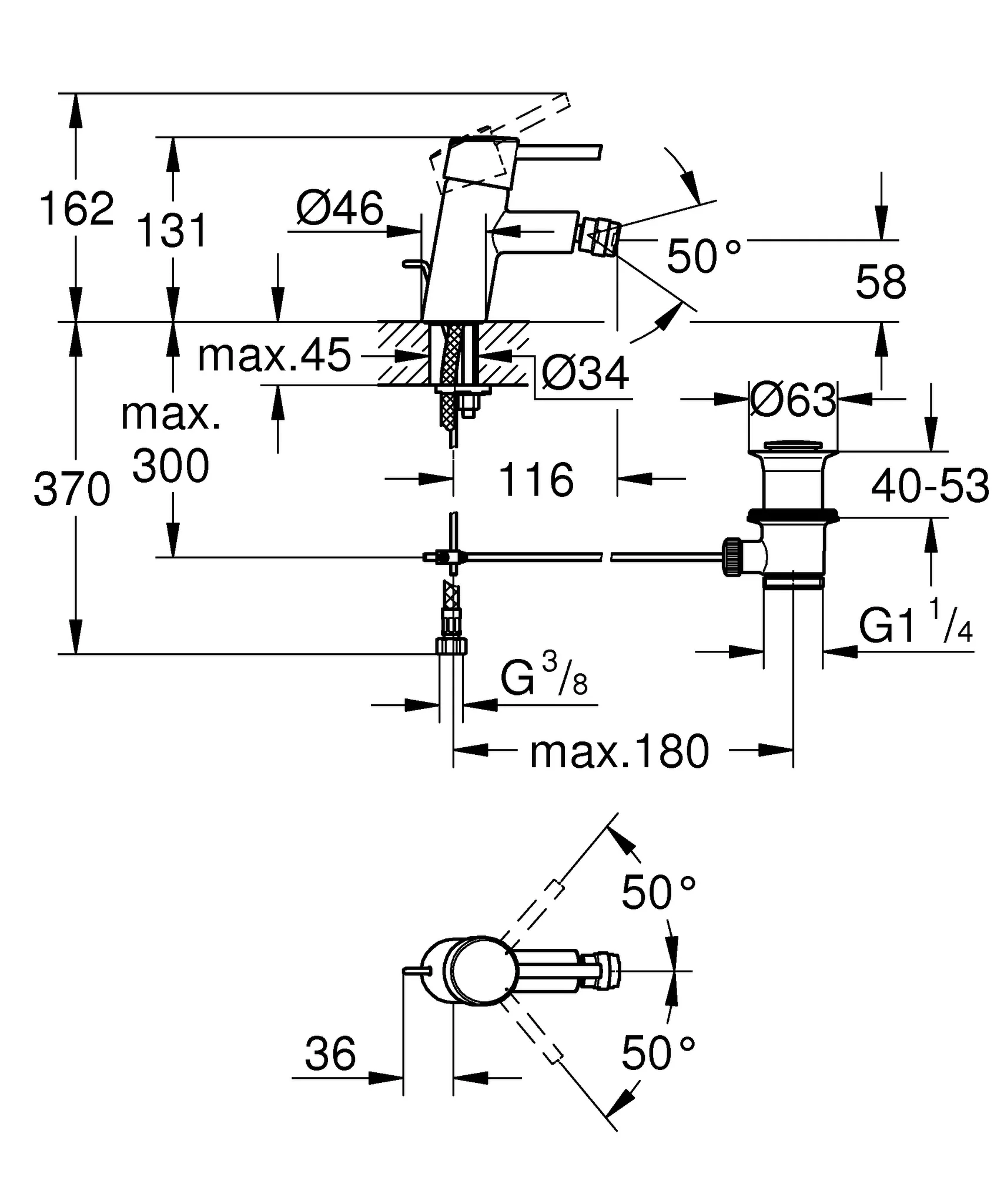 Einhand-Bidetbatterie Concetto 32208_1, Einlochmontage, Zugstangen-Ablaufgarnitur 1 1/4'', chrom Einhand-Bidetbatterie Concetto 32208_1, Einlochmontage, Zugstangen-Ablaufgarnitur 1 1/4'', chrom