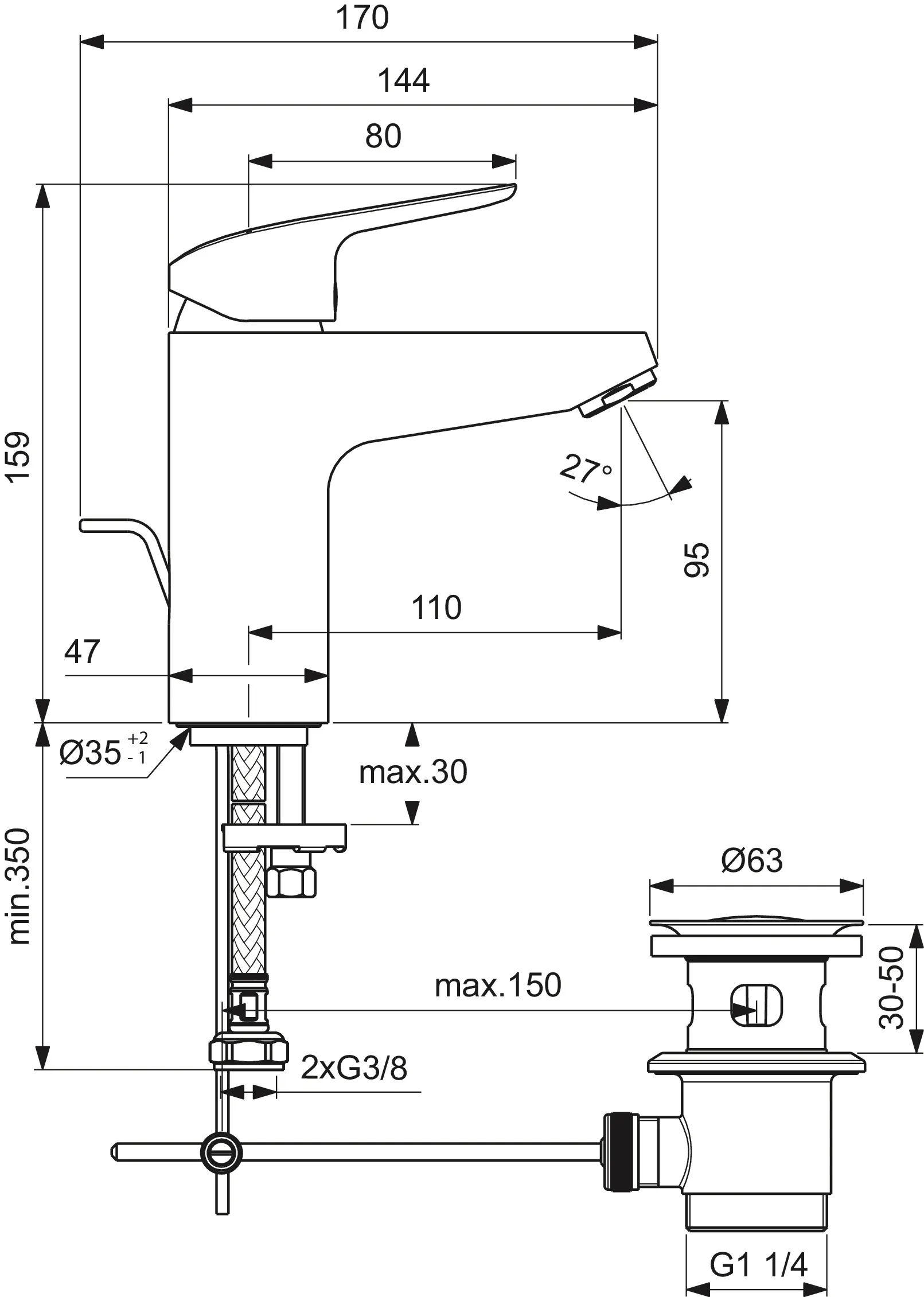 Einhand-Waschtischarmatur „Ceraflex“ Ausladung 110 mm