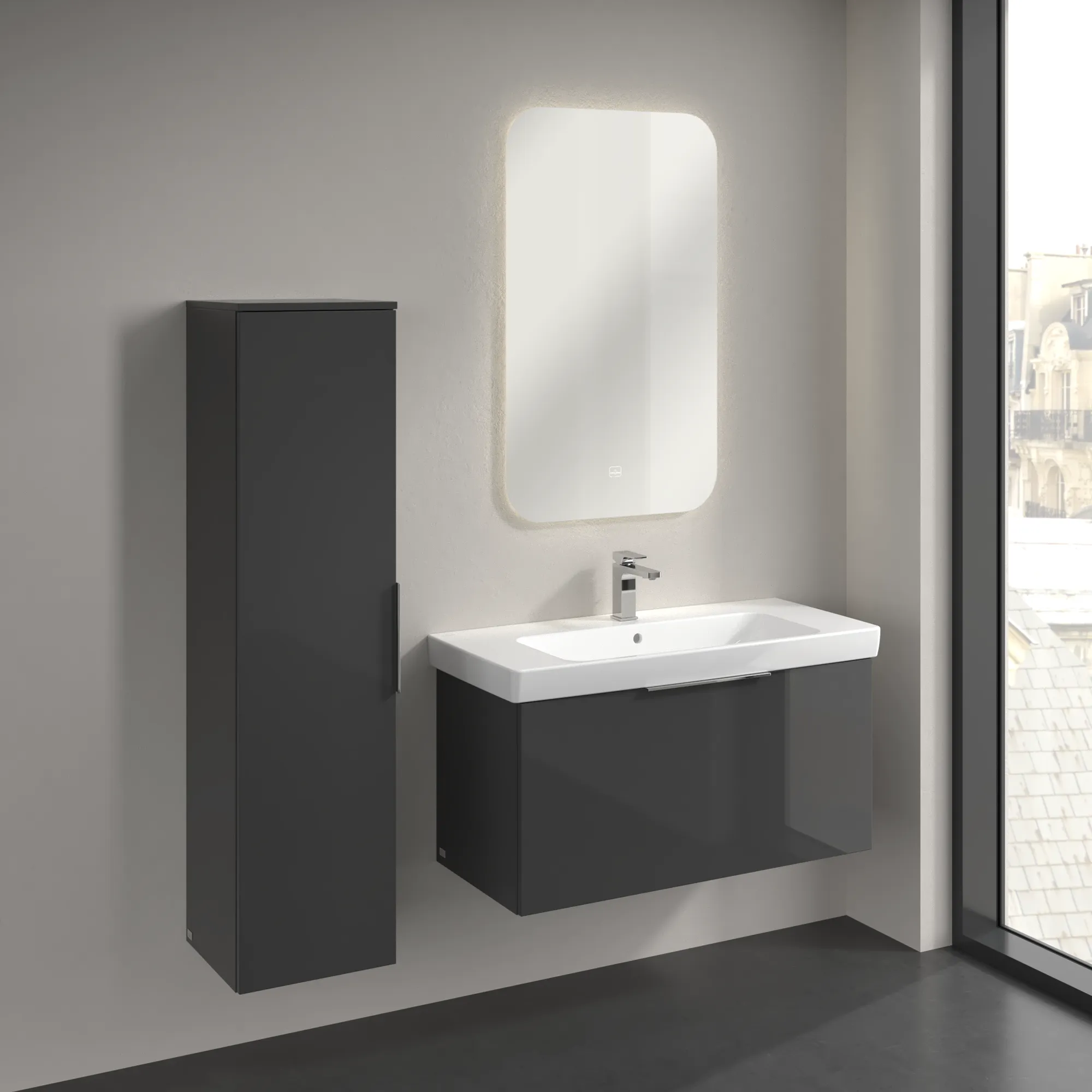 Villeroy & Boch Hochschrank „Architectura“ 35 × 140 cm Grey, Anschlag links Villeroy & Boch Hochschrank „Architectura“ 35 × 140 cm Grey, Anschlag links