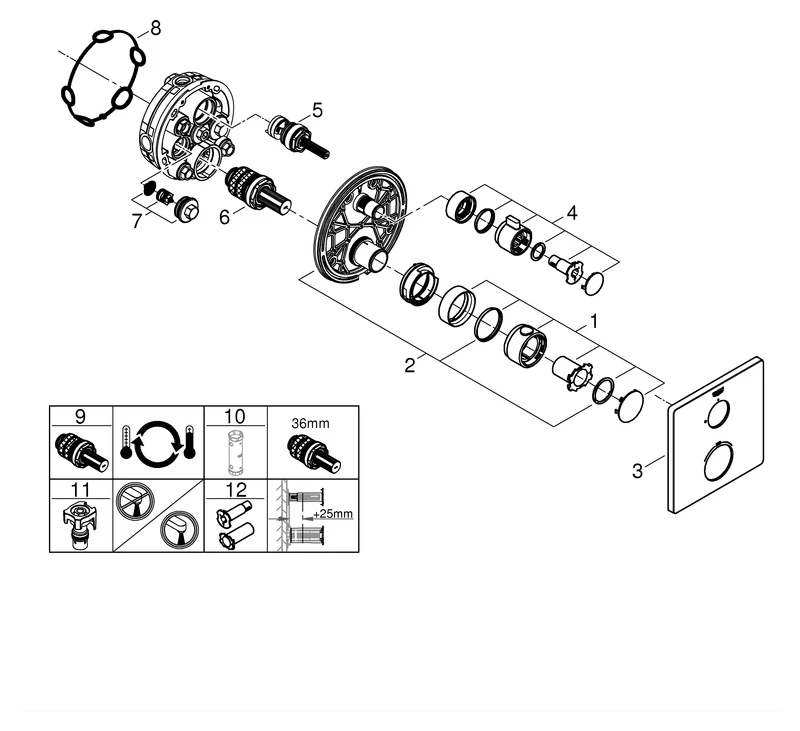 Thermostat-Brausebatterie Grohtherm 24078, Fertigmontageset für Rapido SmartBox, chrom