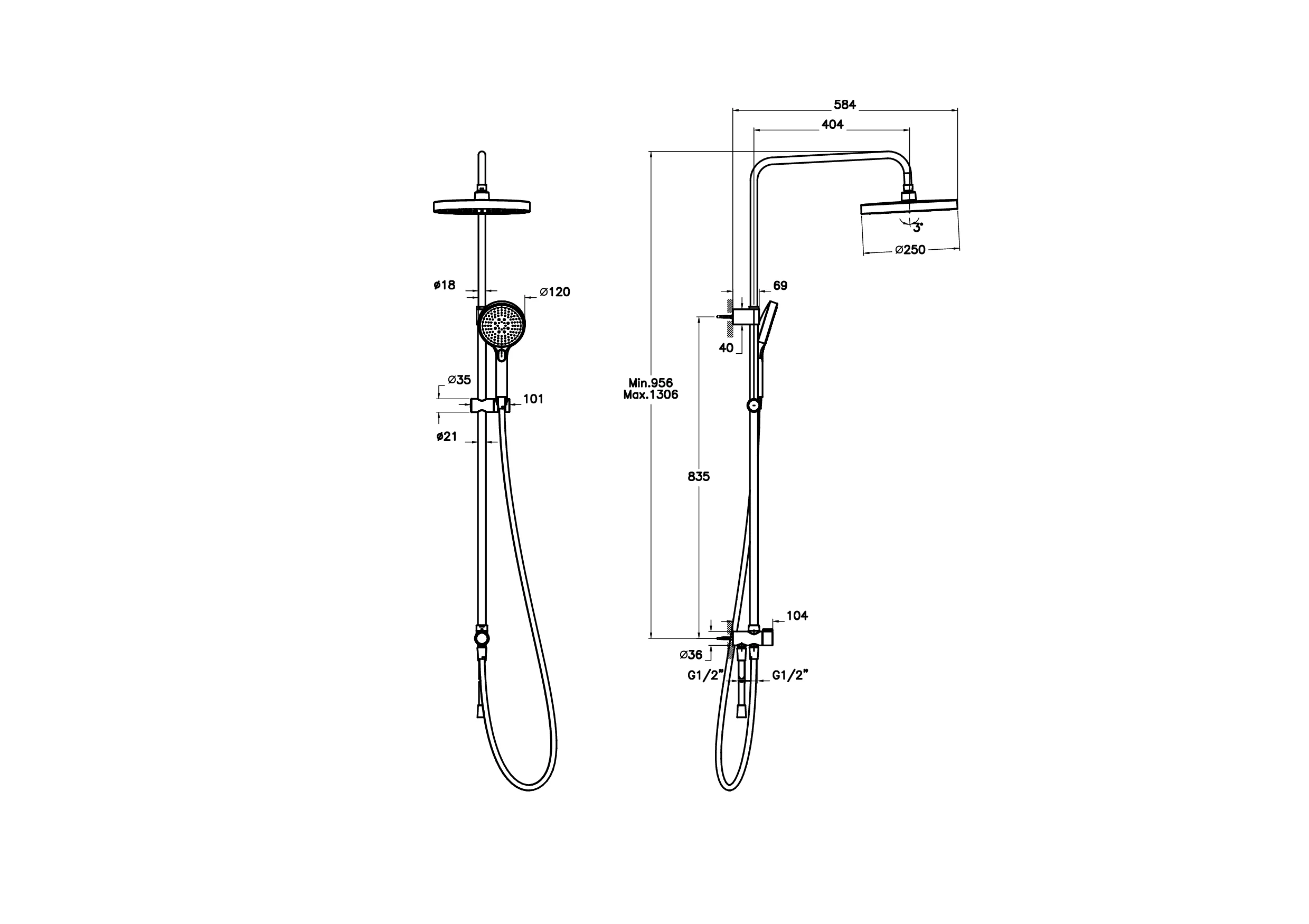 Core Round Duschsystem mit Kopf- und Handbrause Wandmontage Nickel gebürstet Core Round Duschsystem mit Kopf- und Handbrause Wandmontage Nickel gebürstet