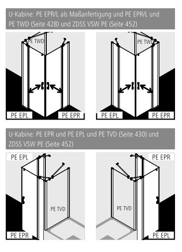 Kermi Duschtür Eckeinstieg 2-teilig Pendeltüren mit Festfeldern Halbteil links „PEGA“ Glas Klar, BV: 865 - 890 mm GAK: 850 - 875 mm WE: 875 - 900 mm H: 2000 mm