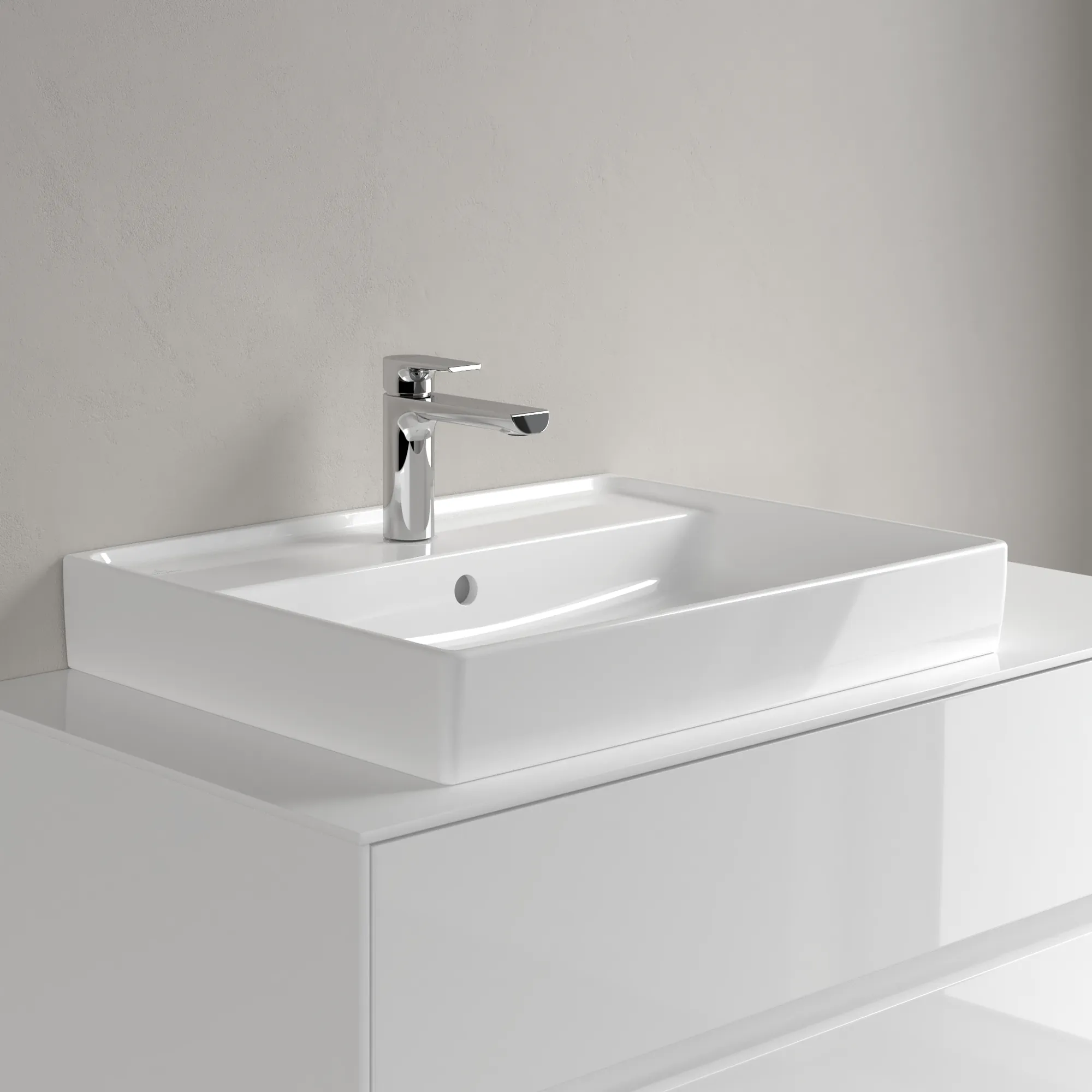 Villeroy & Boch Wandwaschtisch aus TitanCeram geschliffen „Collaro“ 600 × 470 × 160 mm, mit Hahnlochbohrung, Hahnlochposition mittig in Weiß Alpin Villeroy & Boch Wandwaschtisch aus TitanCeram geschliffen „Collaro“ 600 × 470 × 160 mm, mit Hahnlochbohrung, Hahnlochposition mittig in Weiß Alpin