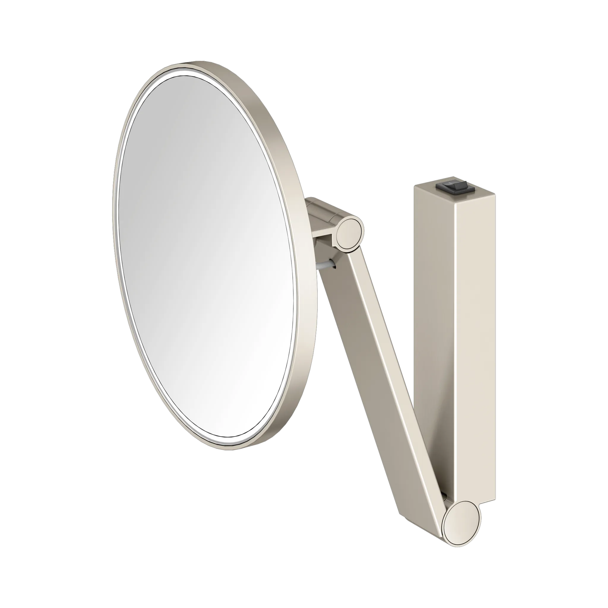 KEUCO Kosmetikspiegel mit Unterputz-Kabelführung „iLook_move“ Rund, mit Beleuchtung in Nickel (gebürstet), ⌀ 212 mm