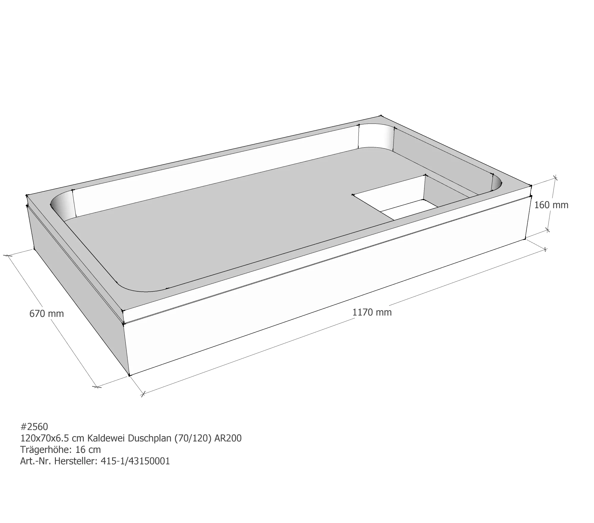 Duschwannenträger für Kaldewei Duschplan 120 × 70 × 6,5 cm Breite: 70 cm / Länge: 120 cm Duschwannenträger für Kaldewei Duschplan 120 × 70 × 6,5 cm Breite: 70 cm / Länge: 120 cm