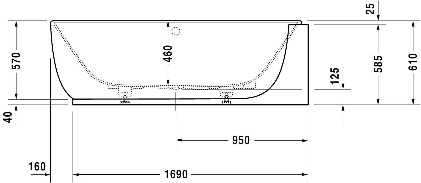 Duravit Whirlwanne „Luv“ vorwand oval 185 × 95 cm, rechts