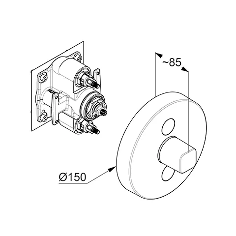 Kludi PUSH Unterputz-Armatur, Serie Kludi PUSH, chrom, 150 mm Rosette, 80 mm Ausladung, für 2 Verbraucher Kludi PUSH Unterputz-Armatur, Serie Kludi PUSH, chrom, 150 mm Rosette, 80 mm Ausladung, für 2 Verbraucher