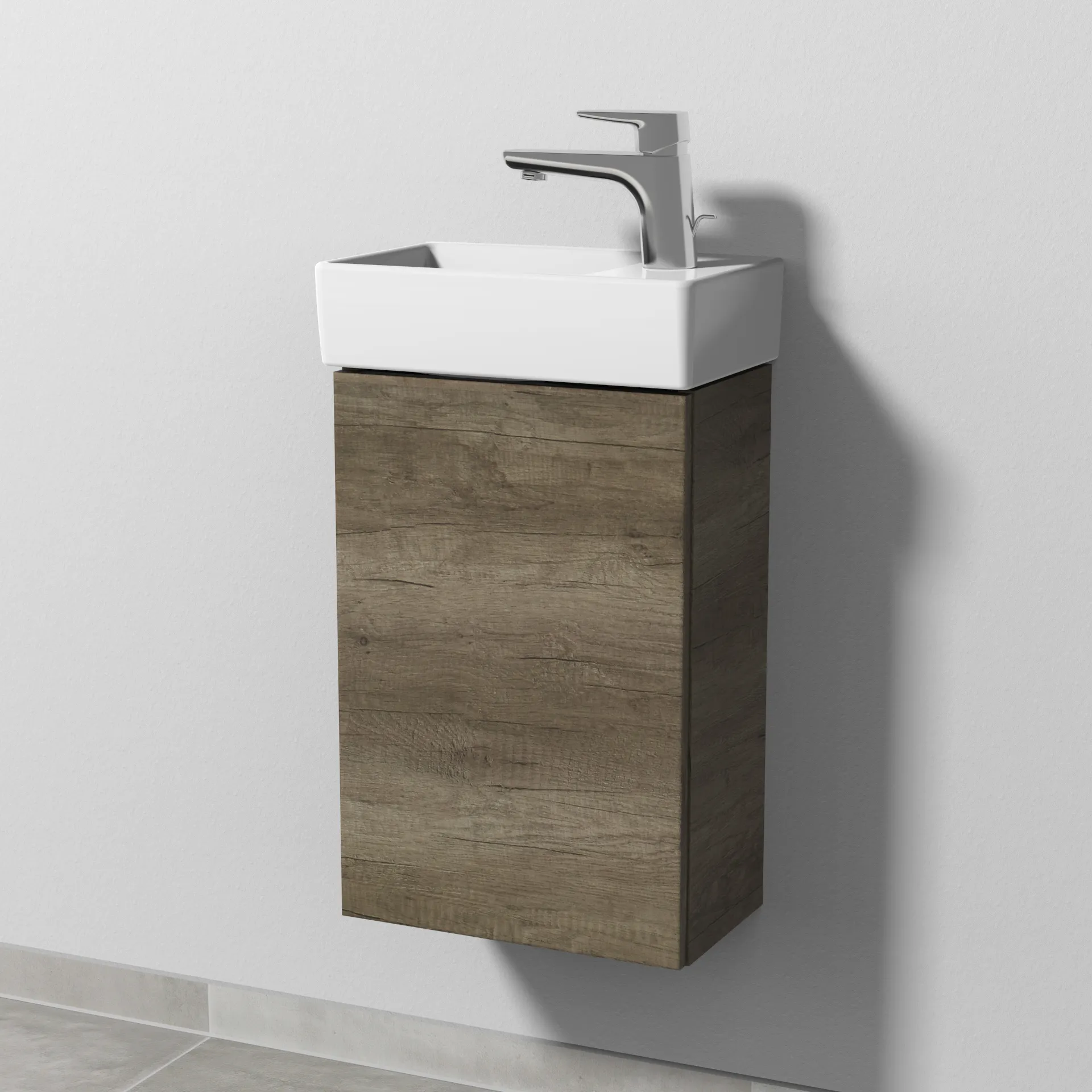 Sanipa Waschtischunterschrank „3way“ passend zu Keramik-Waschtische Avento von Villeroy & Boch 340 × 510 × 202 mm in Eiche Nebraska, Anschlag links