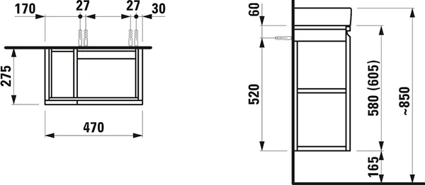 Laufen Waschtischunterbau „PRO S“ 470 × 605 × 275 mm Graphit, Anschlag rechts Laufen Waschtischunterbau „PRO S“ 470 × 605 × 275 mm Graphit, Anschlag rechts