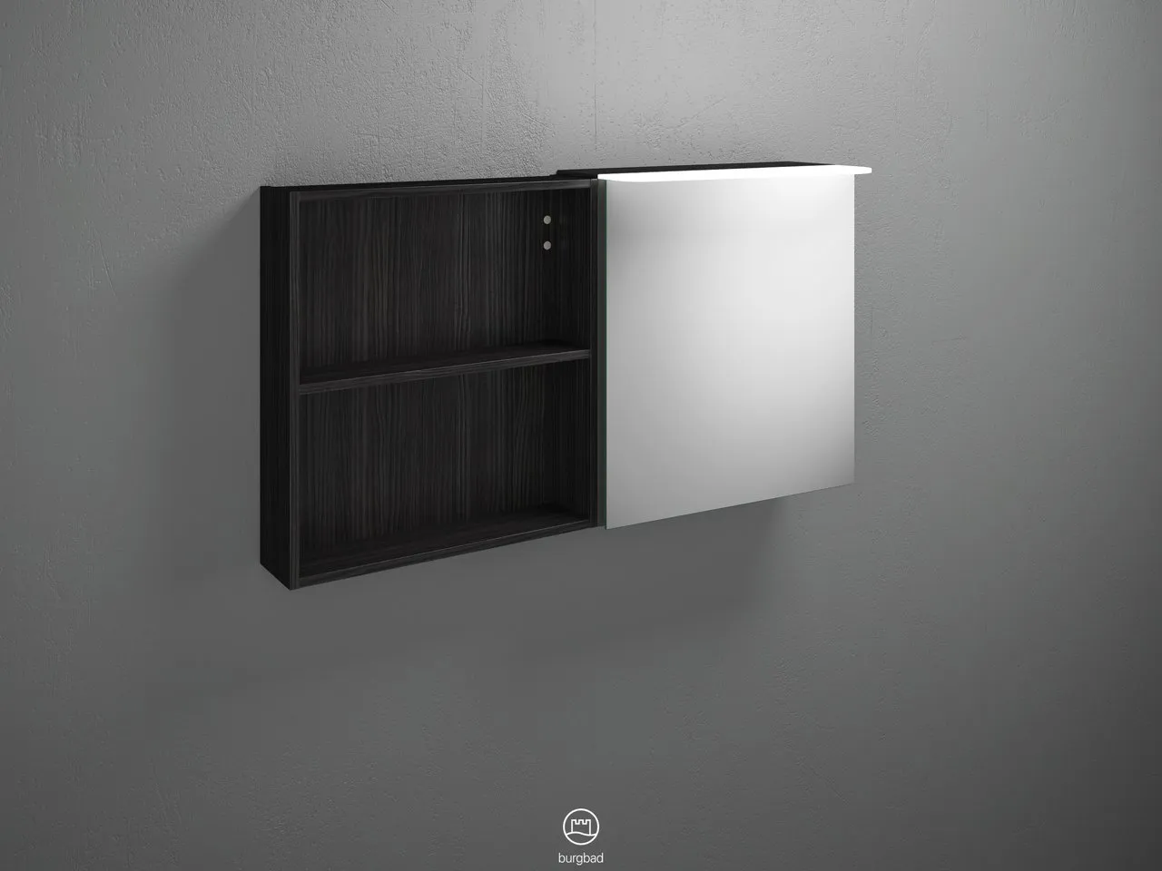 Burgbad Spiegelschrank Badu SFTW120, 310x1200x665 mm, beidseitig verspiegelt, LED-Aufsatzleuchte 4200 K, Schalter-Steckdosenelement