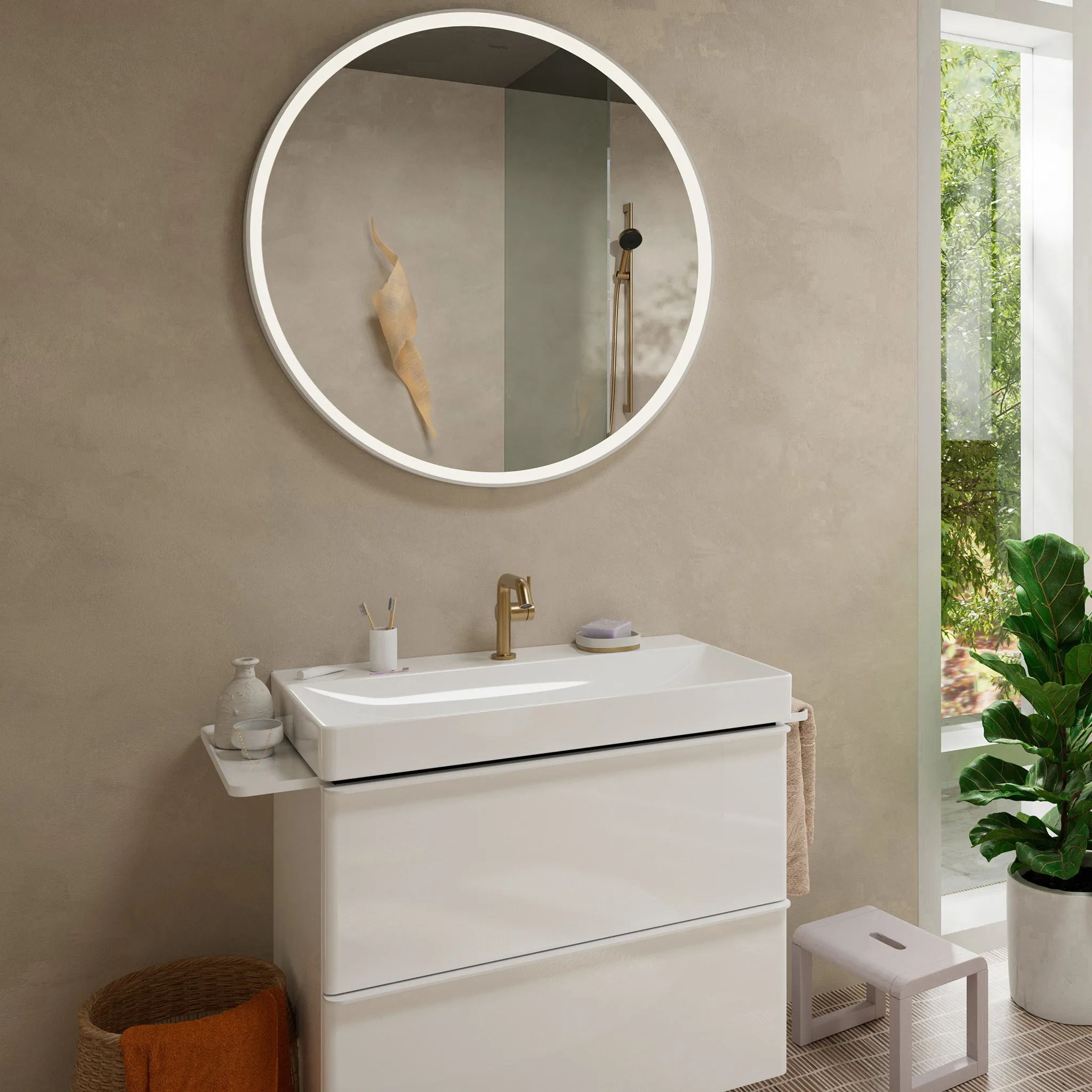 Hansgrohe Tecturis S Einhebel-Waschtischmischer 110 Fine CoolStart mit Push-Open Ablaufgarnitur, Brushed Bronze, Ausladung 130 mm, Auslaufhöhe 112 mm