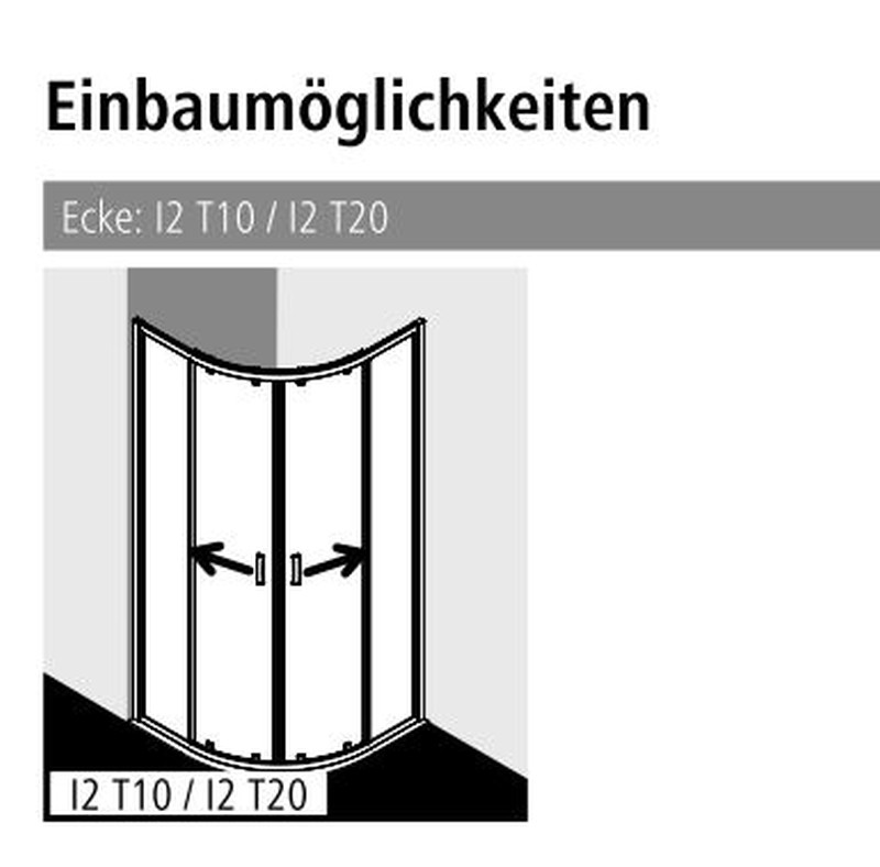 Kermi Duschdesign Viertelkreis-Duschkabine mit Gleittüren für ungleichschenklige Wannen „IBIZA 2000“ Profile Silber Mattglanz, Anschlag links und rechts BV: 1175 - 875 mm WE: 1185 - 1210/885 - 910 mm H: 2000 mm