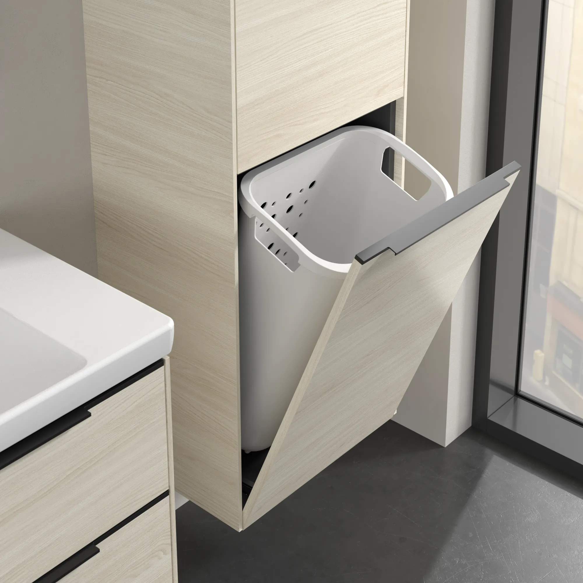Villeroy & Boch Hochschrank mit Wäschekorb-Klappe „Subway 3.0“ 45 × 171 × 36,2 × 36,2 cm 1 Tür, 1 Wäscheklappe, 1 × fixer Fachboden, Anschlag: rechts, 2 × Glasfachboden, 1 Tür, Anschlag rechts