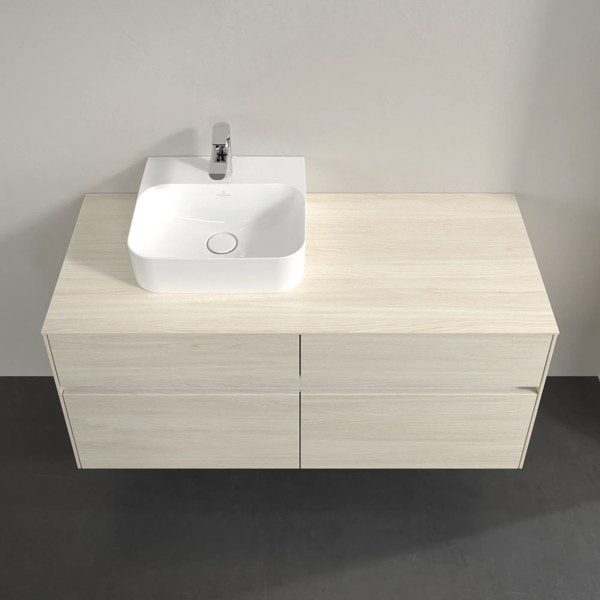 Villeroy & Boch Waschtischunterschrank „Collaro“ 1200 × 548 × 500 mm White Oak, mit Beleuchtung, für Becken links Villeroy & Boch Waschtischunterschrank „Collaro“ 1200 × 548 × 500 mm White Oak, mit Beleuchtung, für Becken links