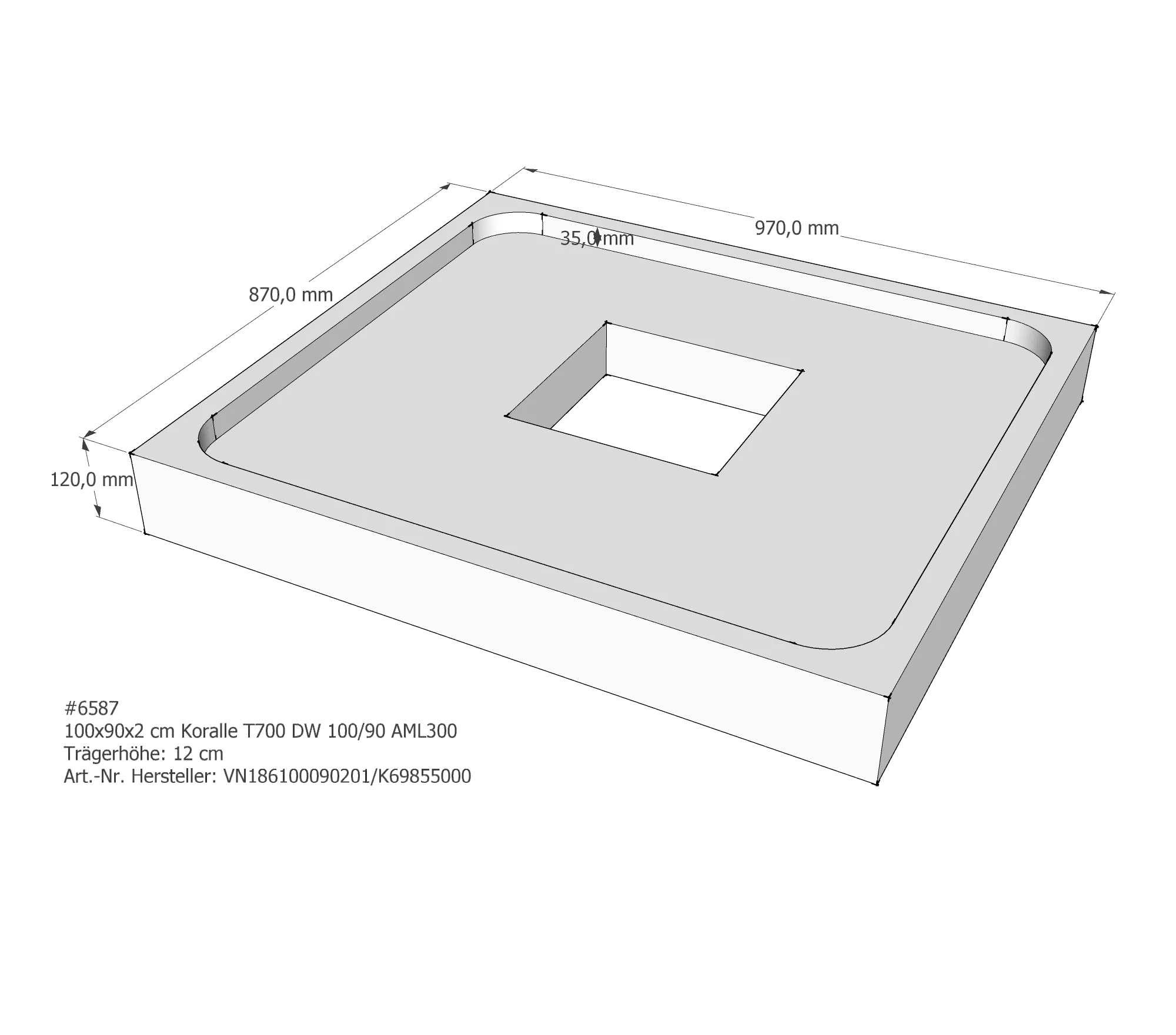 Duschwannenträger für Koralle T700 DW 100/90 100 × 90 × 1,5 cm Duschwannenträger für Koralle T700 DW 100/90 100 × 90 × 1,5 cm