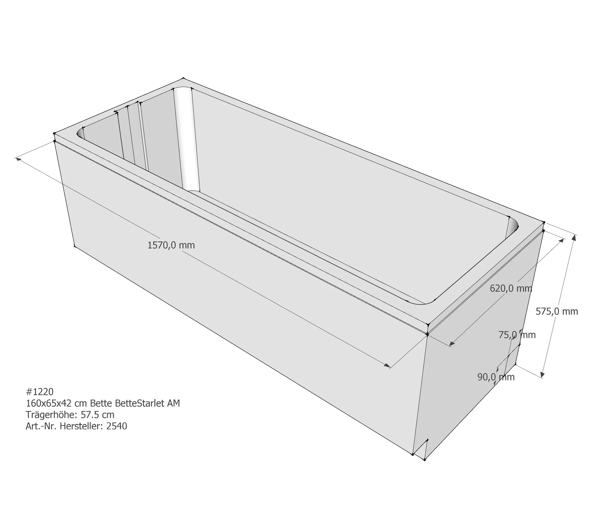 Badewannenträger für Bette Starlet 160 × 65 × 42 cm Breite: 65 cm / Länge: 160 cm Badewannenträger für Bette Starlet 160 × 65 × 42 cm Breite: 65 cm / Länge: 160 cm