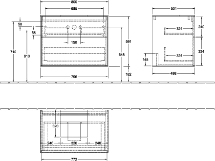 Villeroy & Boch Waschtischunterschrank „Finion“ für Schrankwaschtisch 80 × 60,3 × 50,1 cm 2 Schubladen, für Waschtischposition mittig in mittig