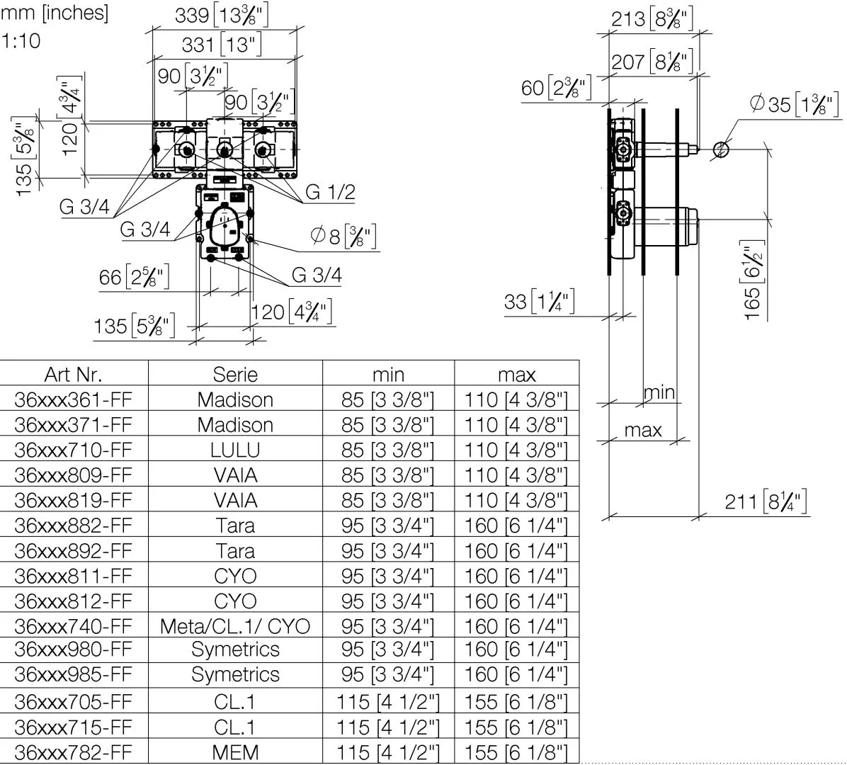 Dornbracht xTOOL UP-Thermostatmodul mit 3 Ventilen - DR-Messing, bleifrei Dornbracht xTOOL UP-Thermostatmodul mit 3 Ventilen - DR-Messing, bleifrei