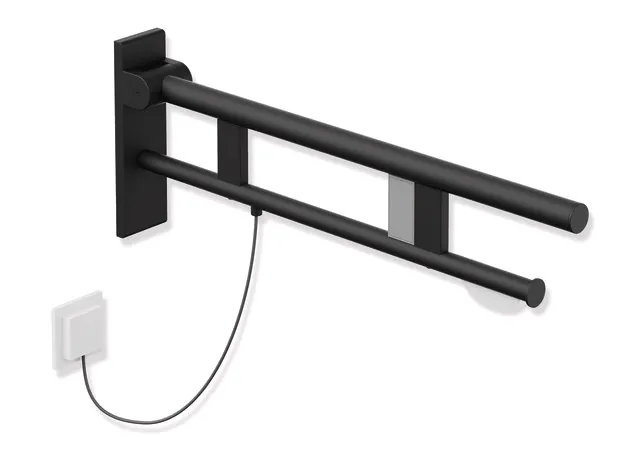 HEWI Stützklappgriff Duo, System 900, Edelstahl, Ausladung 700 mm, Schwarz tiefmatt