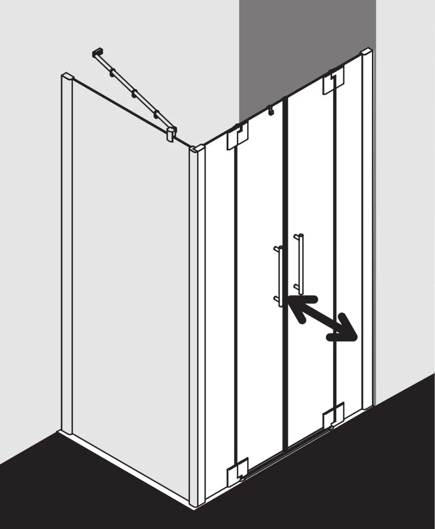 PASA XP PXPTF Pendeltür mit Festfeldern, für Nische und Ecke, Höhe 1850 mm, Wanneneinbaumaß 1050-1110 / 1075-1135 mm, Breitenverstellmaß 1050-1110 mm, Glasaußenkante 1050-1110 mm, Farbe Silber Mattglanz, Glas ESG Klar