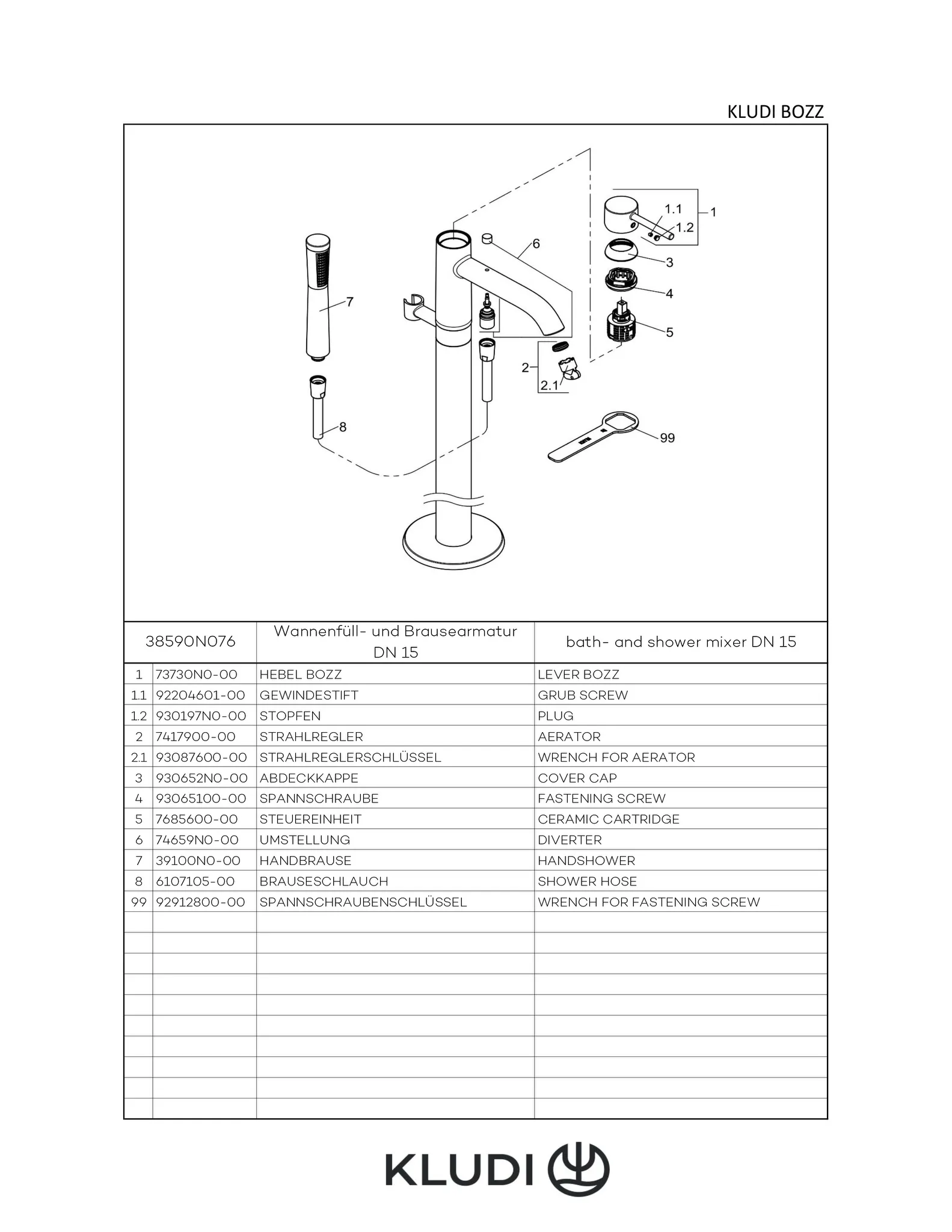 BOZZ Stand Wannenfüll und BrauseEinhandmischer chrom BOZZ Stand Wannenfüll und BrauseEinhandmischer chrom