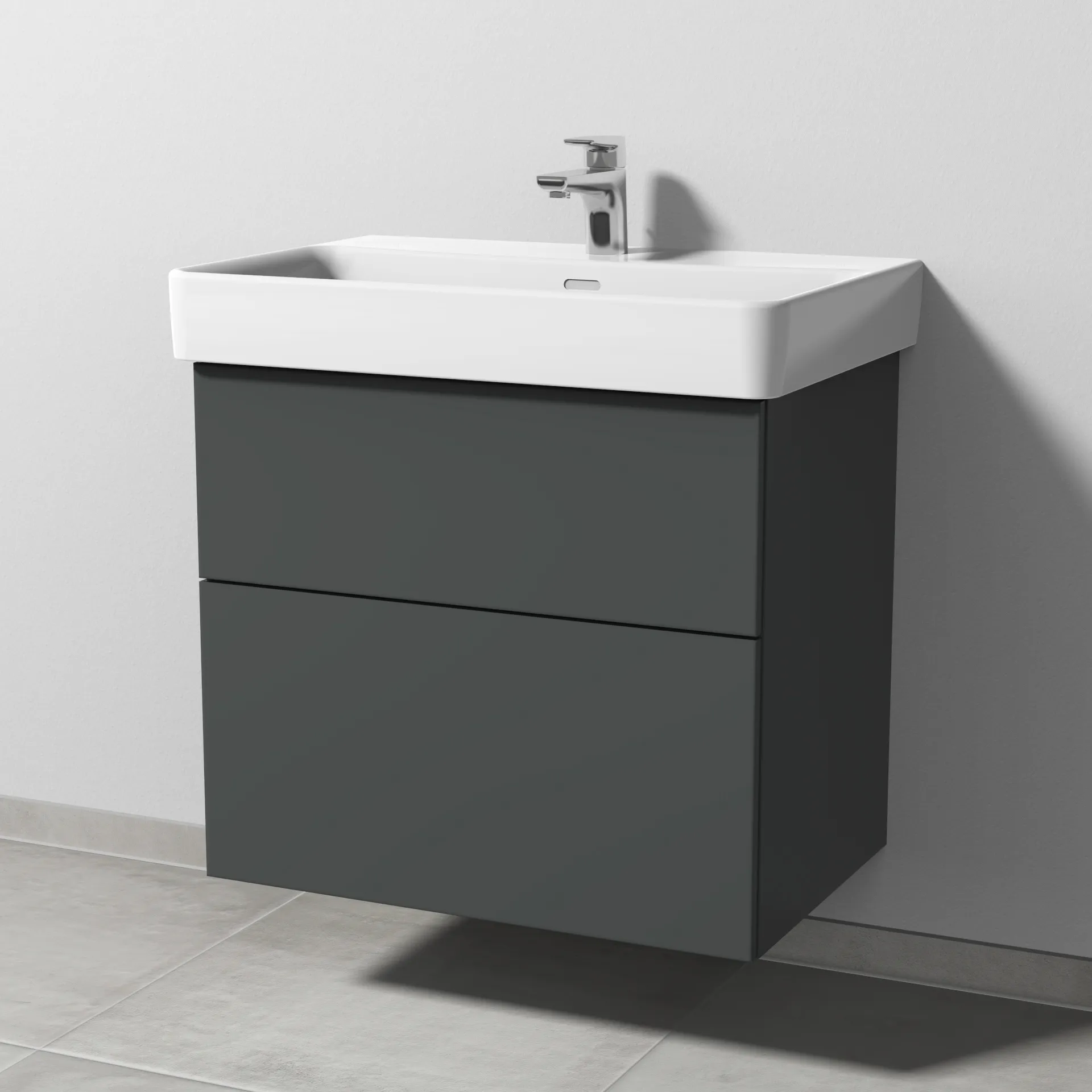 Sanipa Waschtischunterschrank „3way“ passend zu Keramik-Waschtische Pro S von Laufen 650 × 593 × 437 mm in Anthrazit (matt), Becken mittig