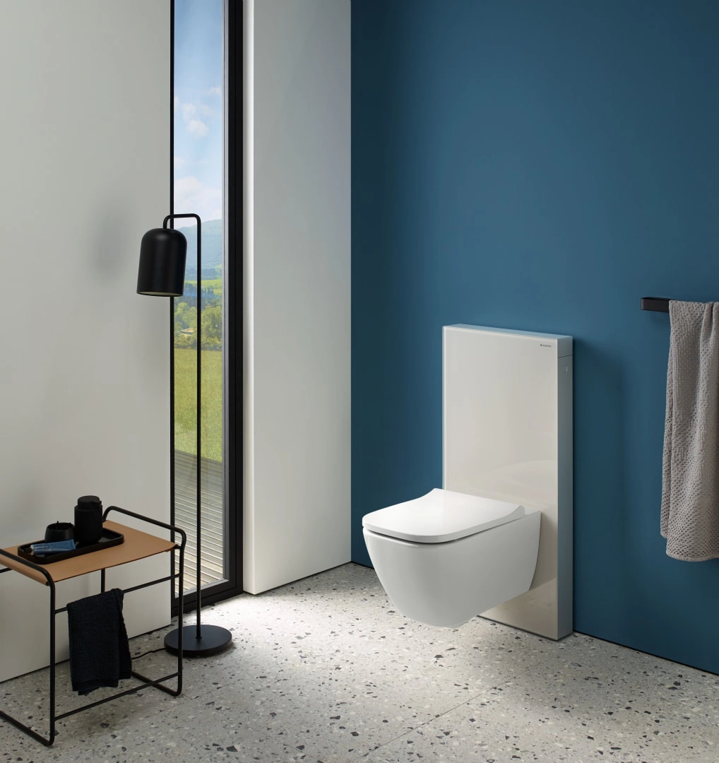 Monolith Plus Sanitärmodul für Wand-WC, 101 cm, Frontverkleidung aus Glas: Glas sand-grau, Aluminium