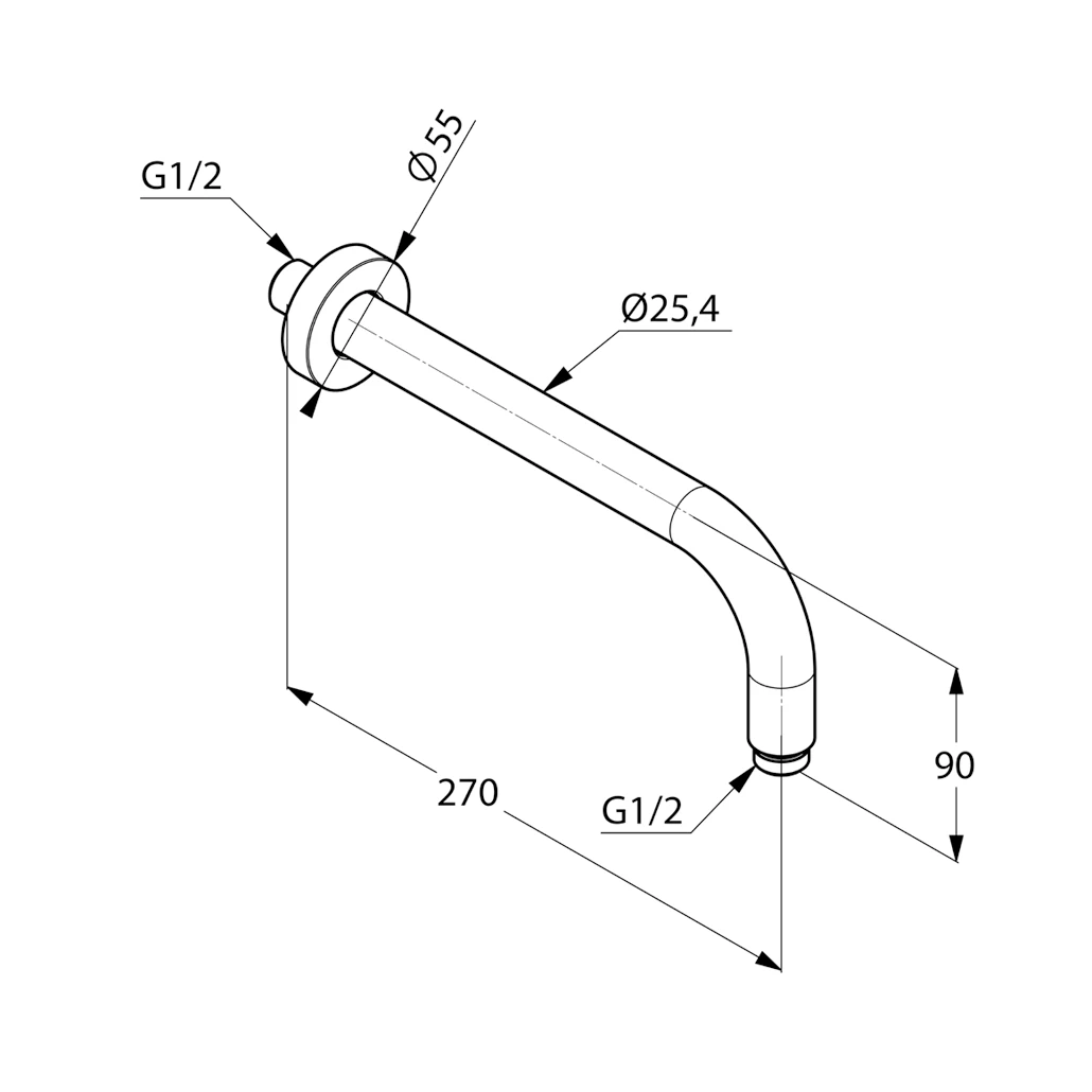 A-QA Wand-Brausearm 250 mm chrom