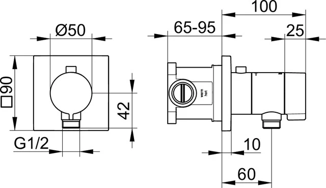 IXMO 59554010022 Set IXMO_solo Thermostat mit Schlauchanschluß, eckig verchromt