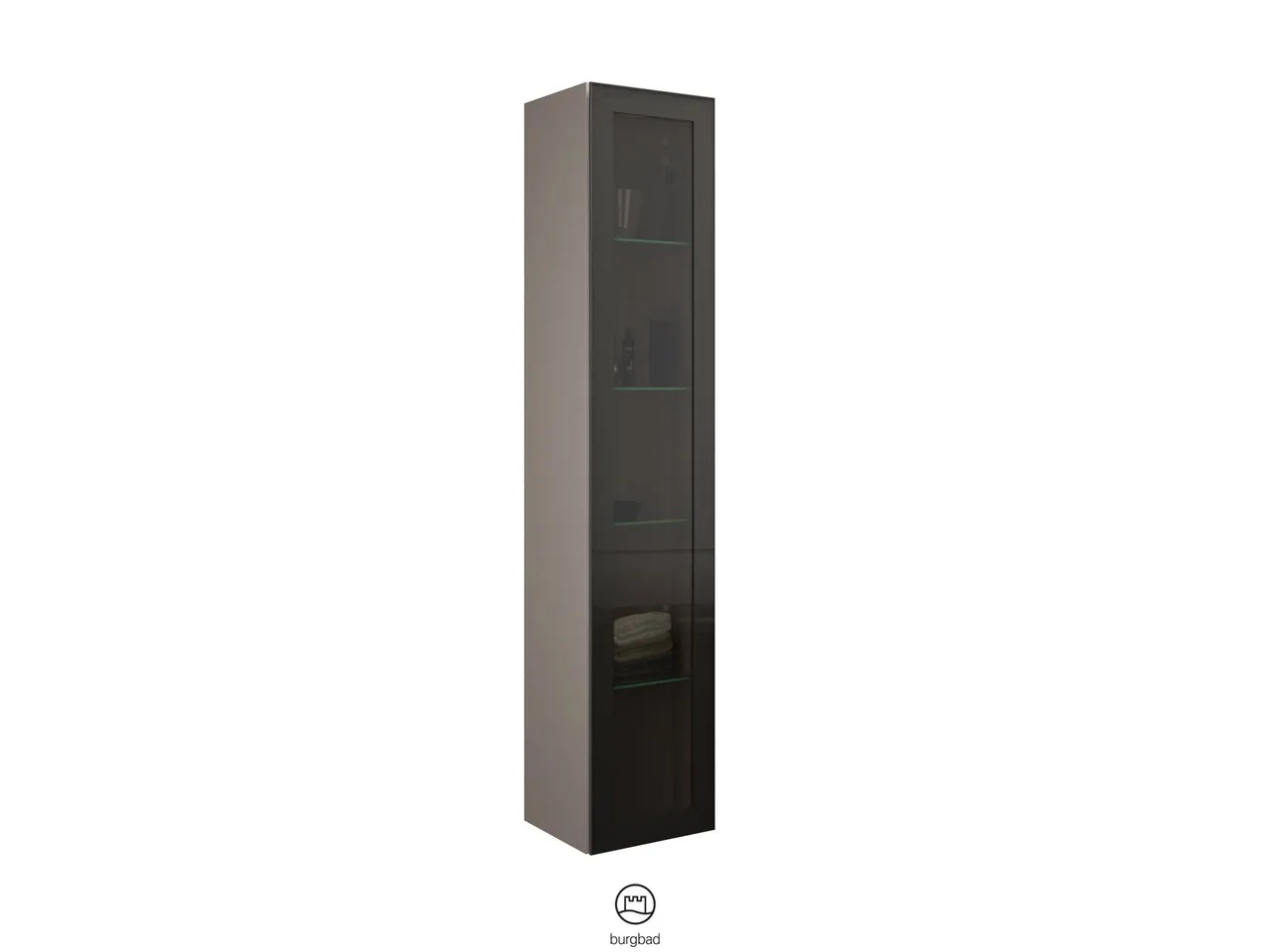 Hochschrank, 1 Alurahmentür mit Rauchglaseinsatz in Bronze;4 Glaseinlegeböden, Tiefe: 320 mm, Breite: 350 mm, Höhe: 1760 mm