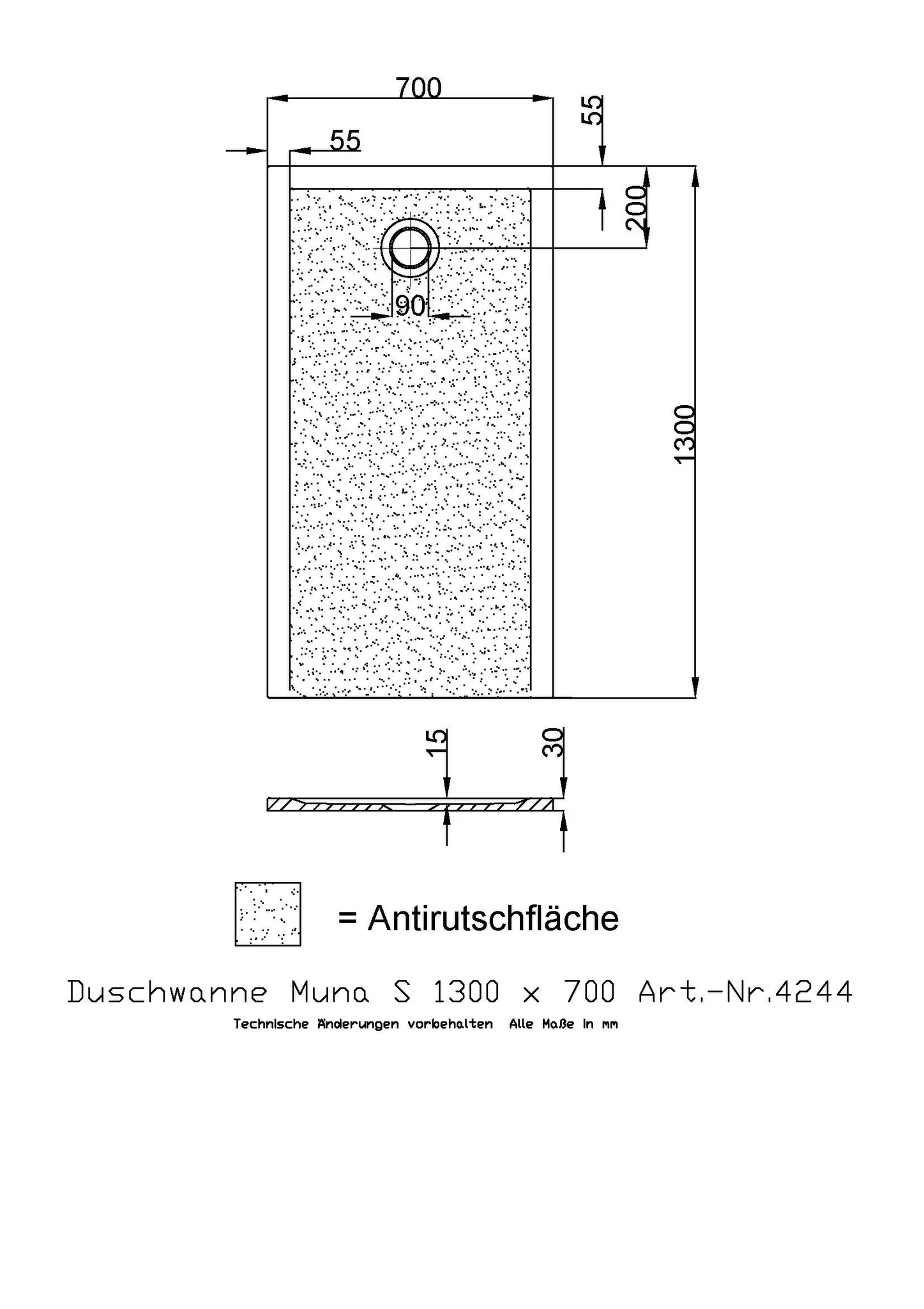 Hoesch Muna S Duschwanne Mineralguss Solique, 1300x700x30, Weiß Hoesch Muna S Duschwanne Mineralguss Solique, 1300x700x30, Weiß