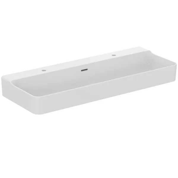 Waschbecken „Conca“ 120 × 45 × 16,5 cm, Hahnlochposition links und rechts in Weiß