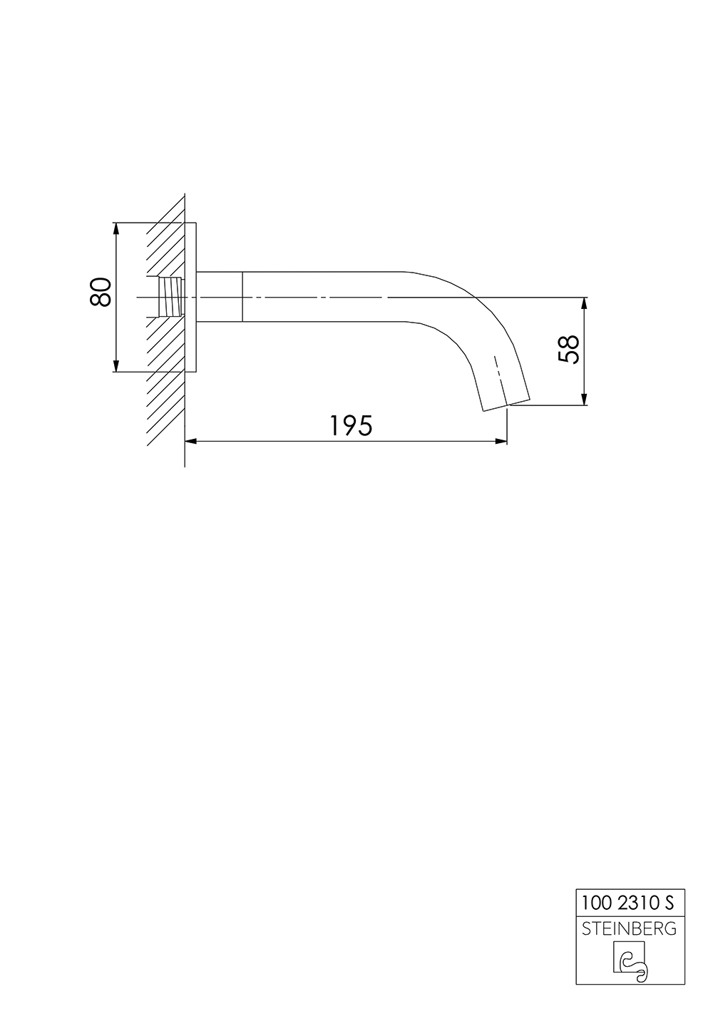 Serie 100 Auslauf für Waschtisch oder Wanne, Ausladung: 19,5 cm Serie 100 Auslauf für Waschtisch oder Wanne, Ausladung: 19,5 cm
