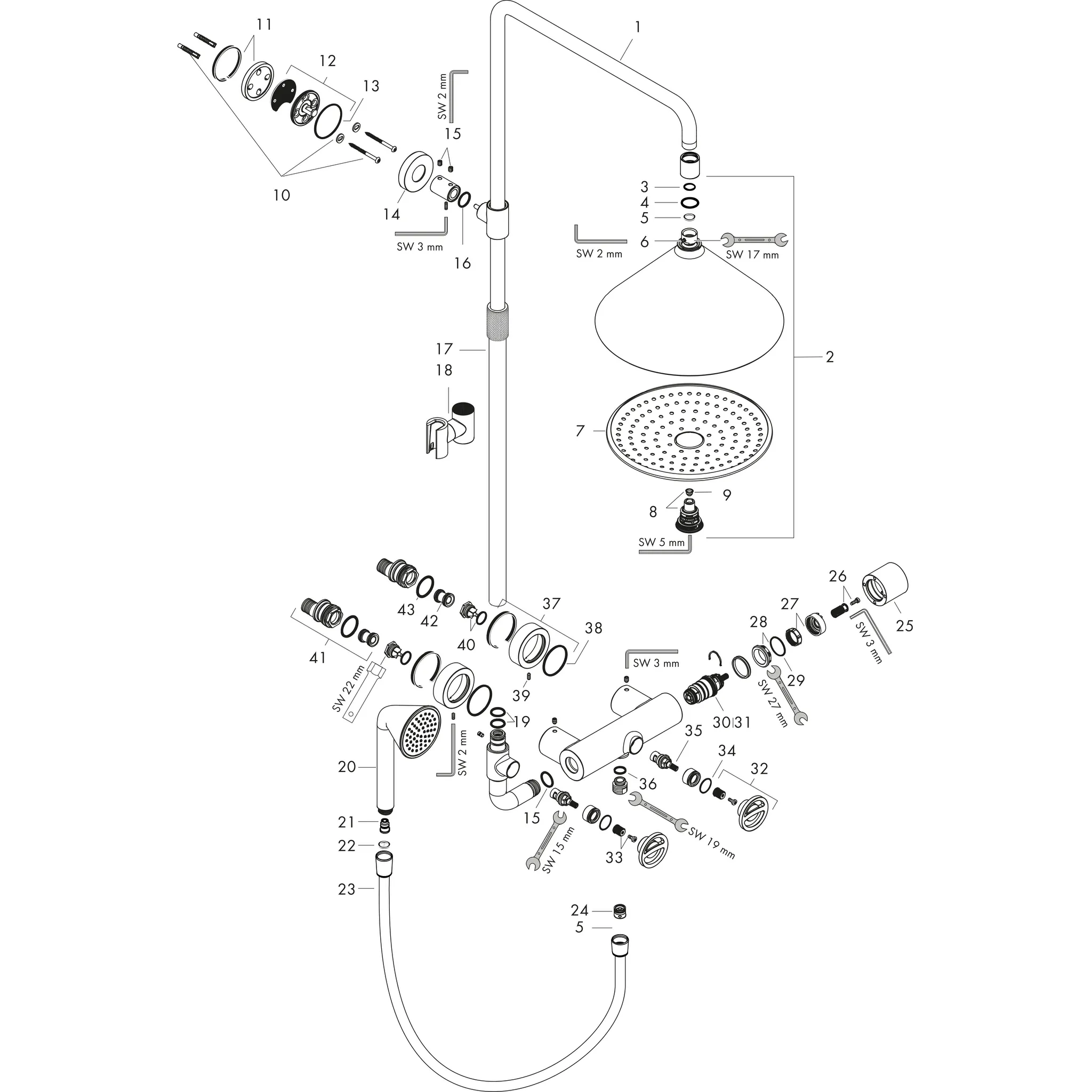 Hansgrohe AXOR Showers/Front Showerpipe mit Thermostat und Kopfbrause 240 2jet, Chrom Hansgrohe AXOR Showers/Front Showerpipe mit Thermostat und Kopfbrause 240 2jet, Chrom