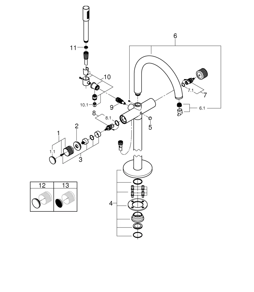 Wannenbatterie Atrio Private Collection 25229, Bodenmontage, Knopfbetätigung mit Einlagen, Fertigmontageset für 45 984, chrom Wannenbatterie Atrio Private Collection 25229, Bodenmontage, Knopfbetätigung mit Einlagen, Fertigmontageset für 45 984, chrom