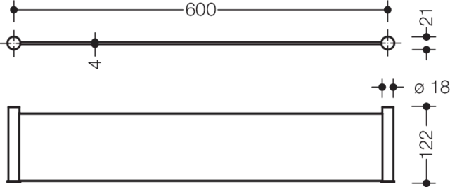 HEWI Ablage „System 162“ in 62,1 × 1,8 × 12,2 cm