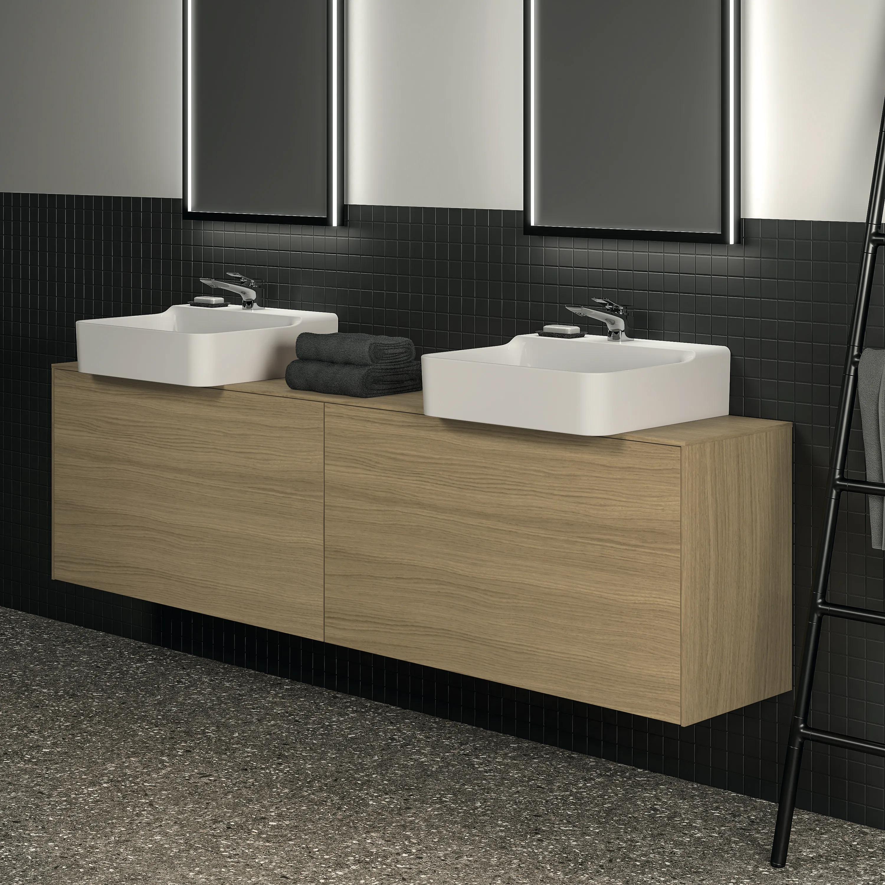 Ideal Standard Conca Waschtischunterschrank, Eiche hell, 1987x373x550 mm, 2 Auszüge mit Push-Open und Softclose-Einzug