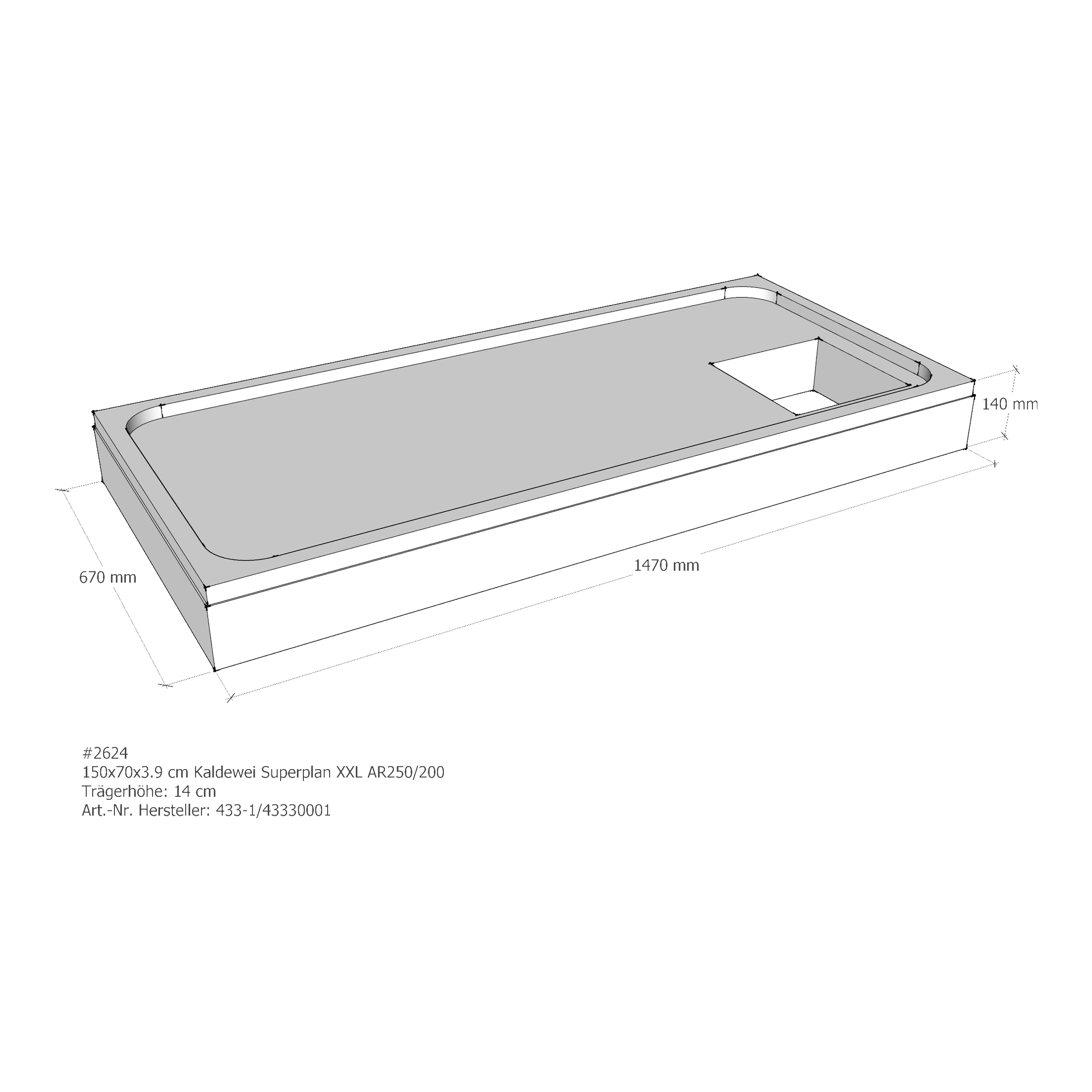 Duschwannenträger für Kaldewei Superplan XXL 150 × 70 × 3,9 cm