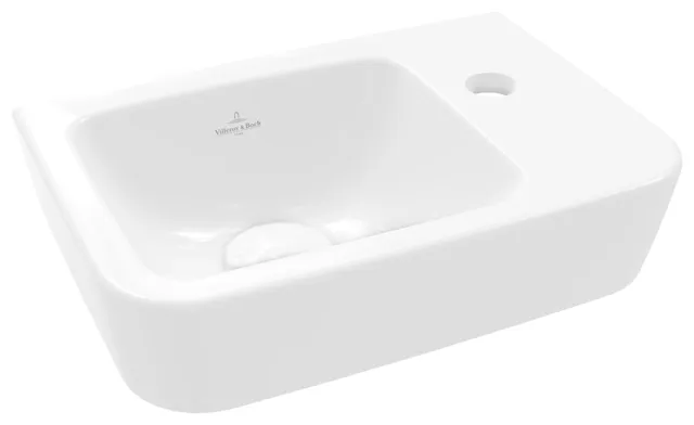Villeroy & Boch Handwaschbecken „O.novo“ Compact 360 × 250 × 145 mm, Hahnlochposition rechts, für Becken links, mit Hahnlochbohrung in Weiß Alpin Villeroy & Boch Handwaschbecken „O.novo“ Compact 360 × 250 × 145 mm, Hahnlochposition rechts, für Becken links, mit Hahnlochbohrung in Weiß Alpin