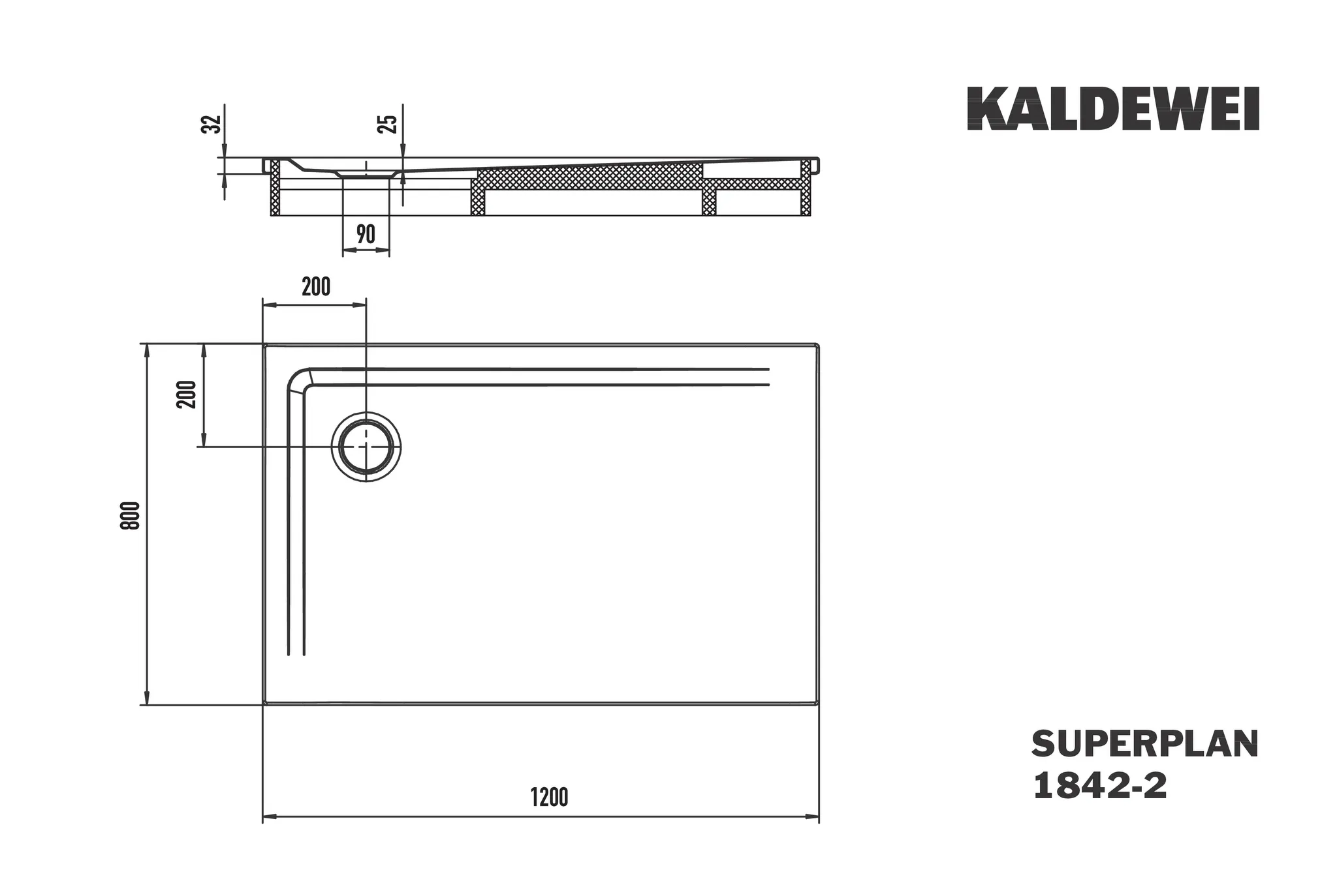 Kaldewei Duschwanne „Superplan“ 80 × 120 cm mit Antislip Secure Plus, in alpinweiß