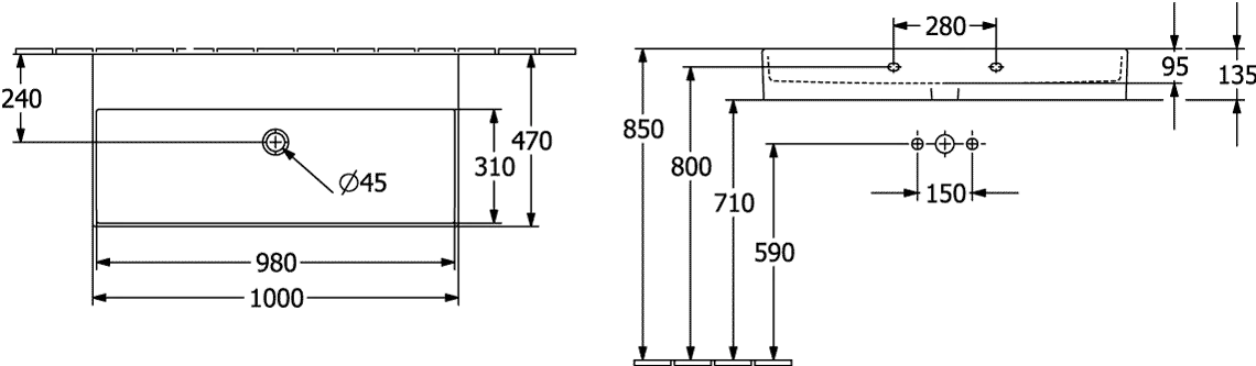 Villeroy & Boch Waschbecken Memento 2.0 4A22A3, 1000 x 470 mm, Rechteck, ohne Überlauf, Weiß Alpin