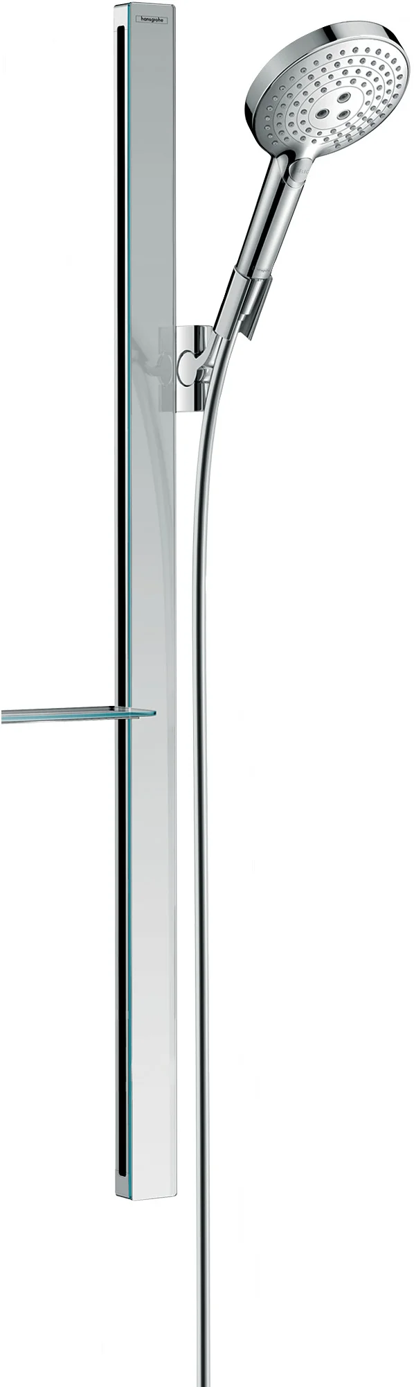 Hansgrohe Raindance Select S Brausenset 120 EcoSmart Unica'E 900 mm Chrom - 3-jet Handbrause mit verstellbarem Neigungswinkel und Sicherheitsglasablage