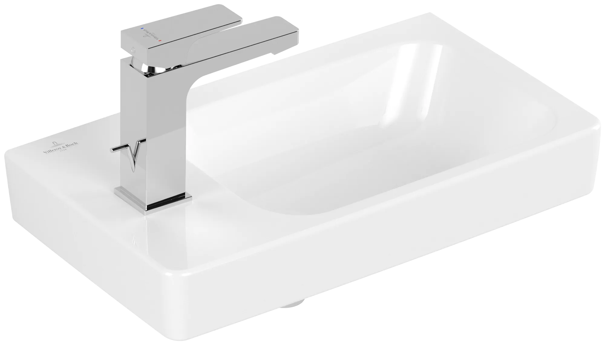 Villeroy & Boch Waschbecken „Architectura“ 480 × 275 × 138 mm, ohne Hahnlochbohrung, für Becken rechts in Weiß Alpin Villeroy & Boch Waschbecken „Architectura“ 480 × 275 × 138 mm, ohne Hahnlochbohrung, für Becken rechts in Weiß Alpin