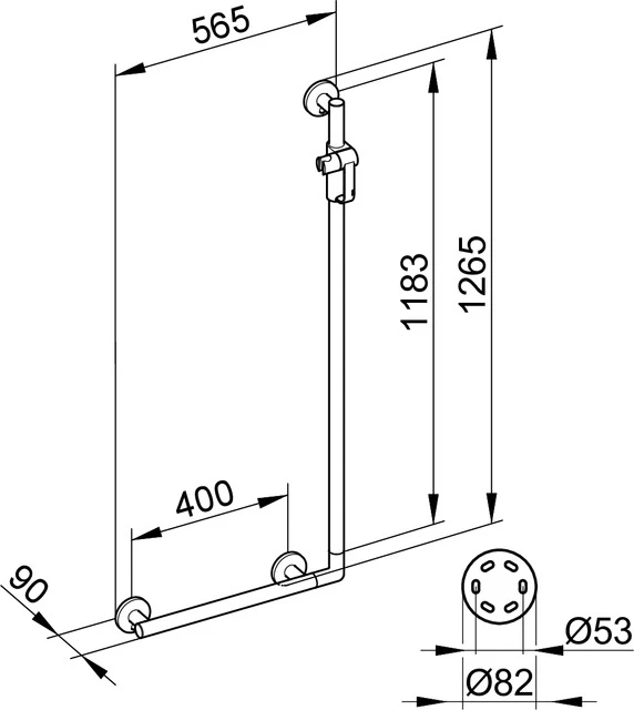 Plan Care 34906010411 Winkelgriff 90 Grad rechts/links 565/1265 mm verchromt