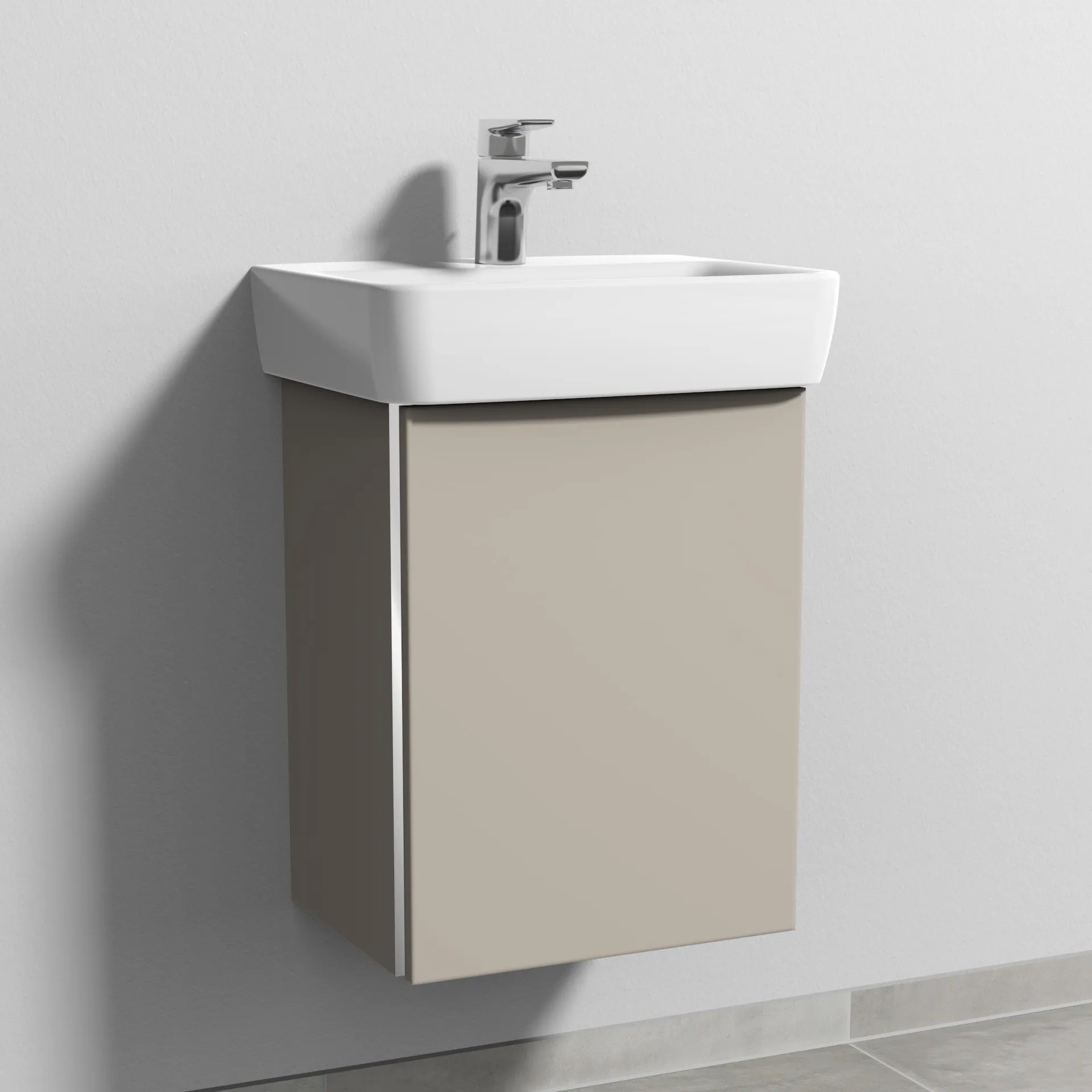 Sanipa Waschtischunterschrank „3way“ passend zu Keramik-Waschtische Renova Plan von Geberit 390 × 520 × 302 mm in Kaschmir (matt), Anschlag rechts