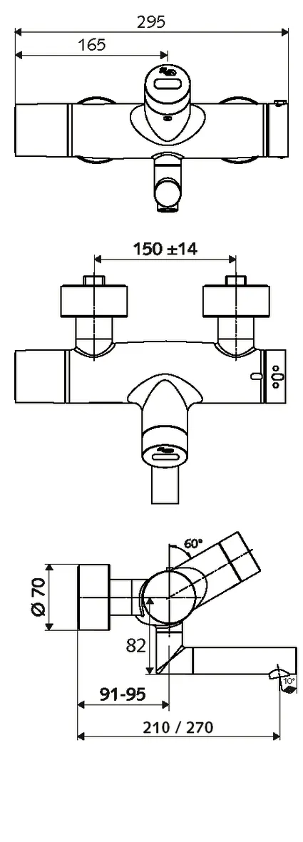 Aufputz-Waschtisch-Armatur VITUS VW-E-T, Mischwasser, Thermostat, Infrarot, 2 RFV, Batteriefach, 2x DN 15 G 1/2 AG, SWS Bus-Extender VITUS BE-FV, Ausladung bis Mitte Strahlregler: 270 mm, chrom