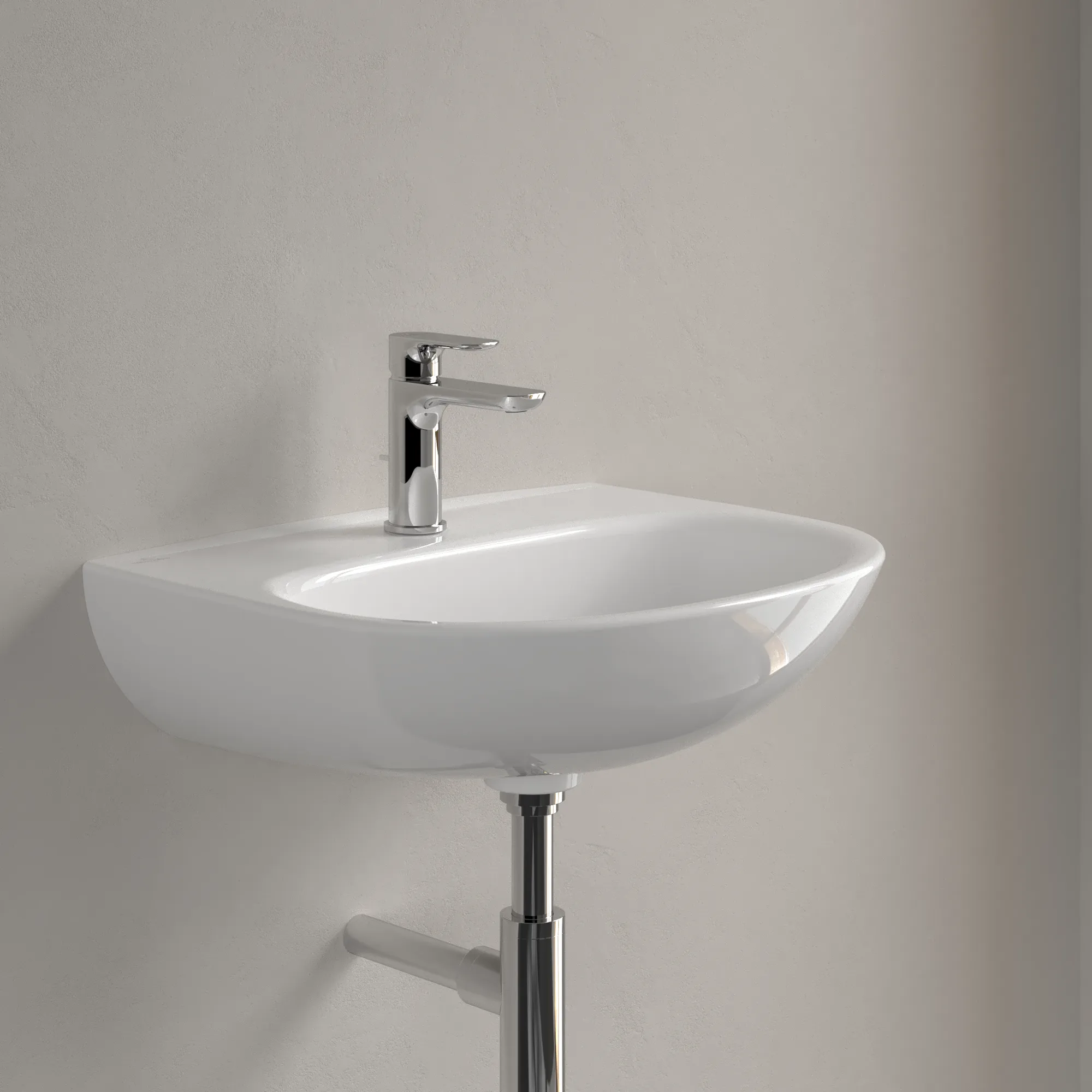 Waschbecken O.novo 4A4056, 550 x 440 mm, Oval, Becken mittig, 1HL. mittleres Hahnloch durchgestochen, ohne Überlauf, Weiß Alpin