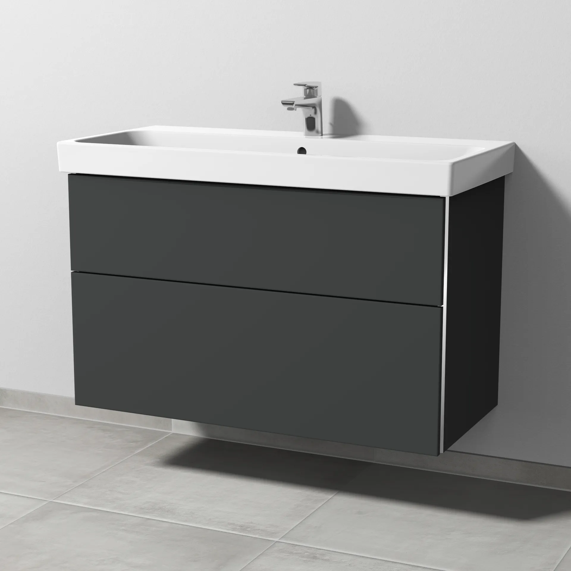 Sanipa Waschtischunterschrank „3way“ 950 × 588 × 453 mm in Graphit (matt), mit Hahnlochbohrung, Becken mittig